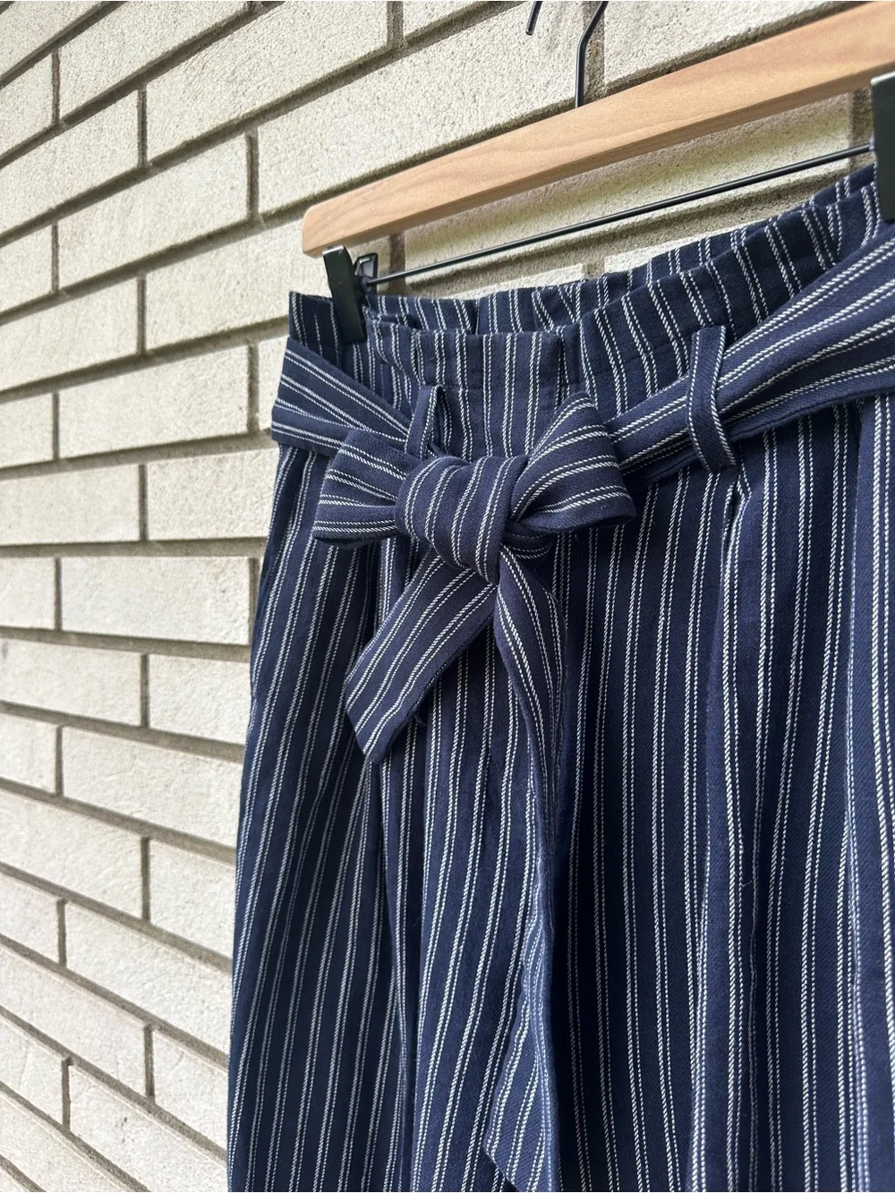 J.Crew Point Sur 4 Navy Stripe Linen Cotton Paperbag Wide Leg Cropped Pants